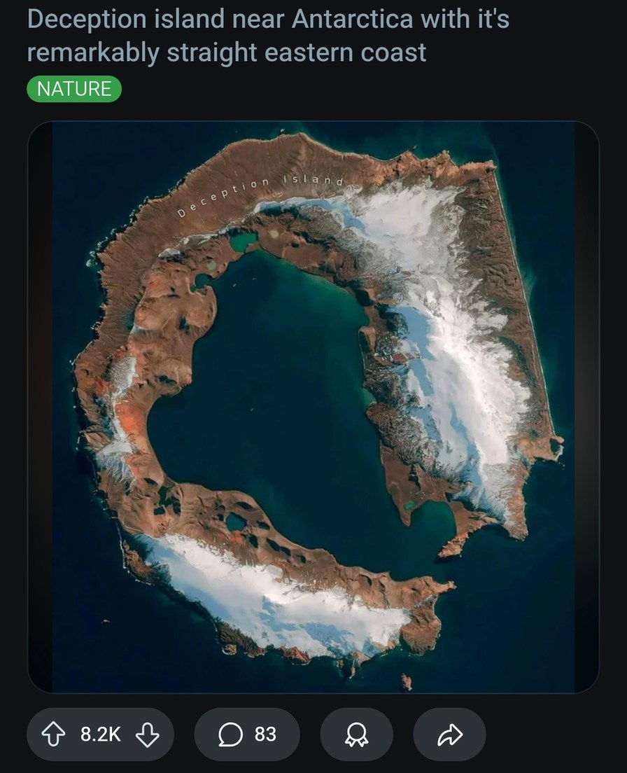Deception Island’s shockingly straight coastline Antarctica - meme