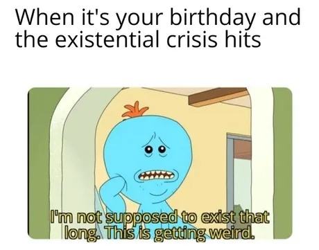 Birthday and existential crisis - meme