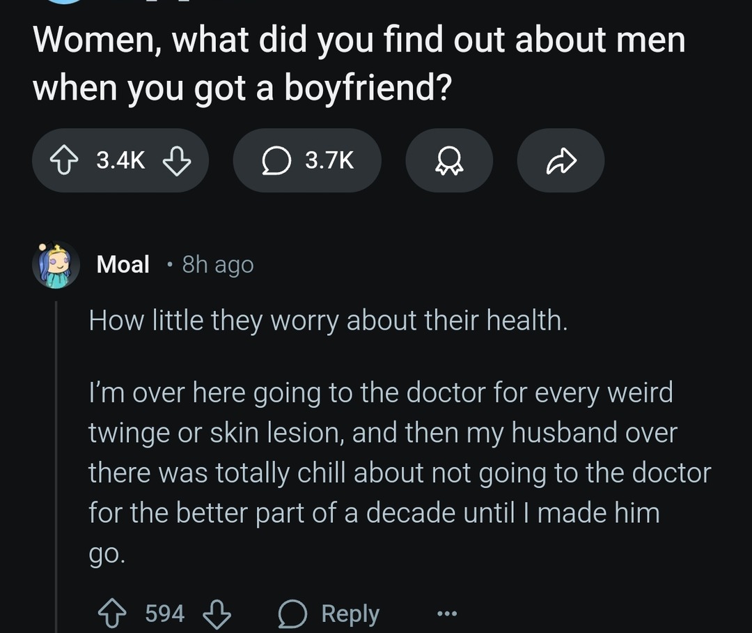 Dating a man taught me they consider death before visiting a doctor - meme