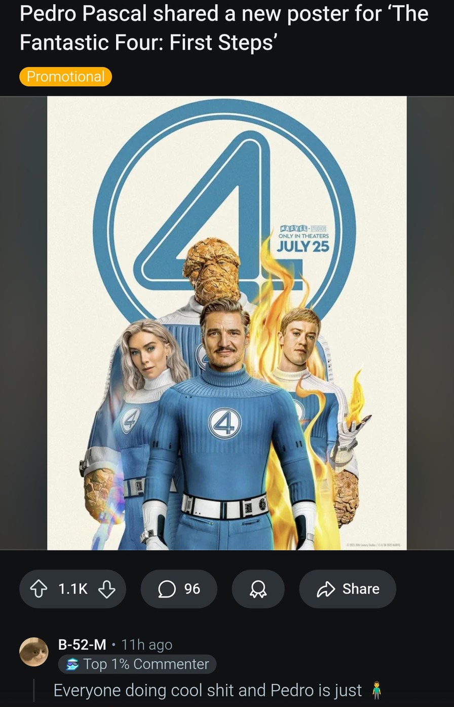 Pedro Pascal drops Fantastic Four poster like a boss - meme