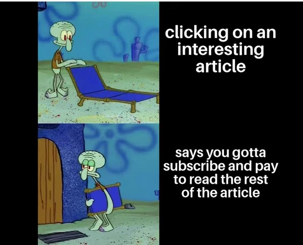 I will NOT subscribe and PAY to read the rest of the article!! haha - meme