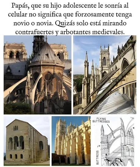 Papás, si sonrío al móvil no es amor, son catedrales góticas - meme