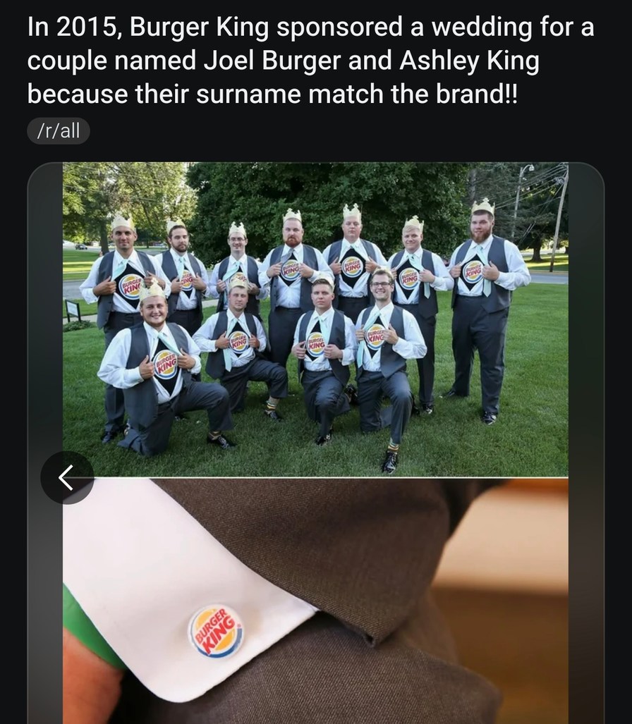 Burger King found their chosen ones and funded the wedding - meme