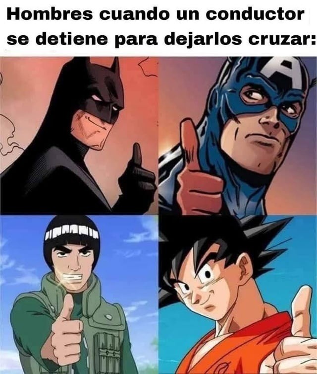 Hombres cruzando cuando el coche se detiene: modo héroe - meme