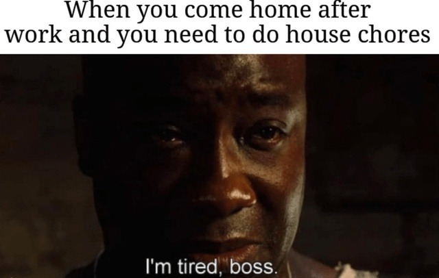 ﻿When you come home after work and you need to do house chores Im tired, boss