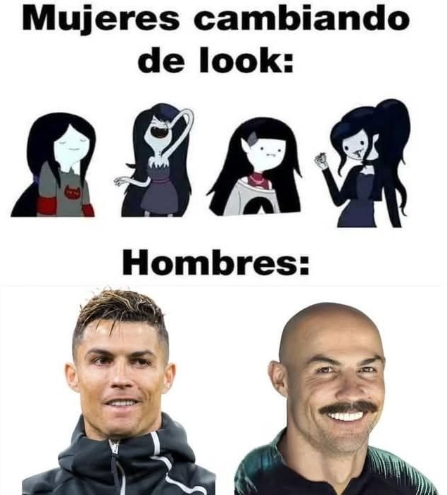 ella cambia de look // él se cambia la gorra - meme