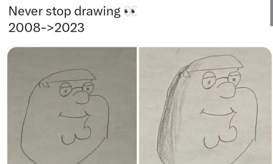 2008 to 2023: same guy, just more lines and fewer dreams - meme