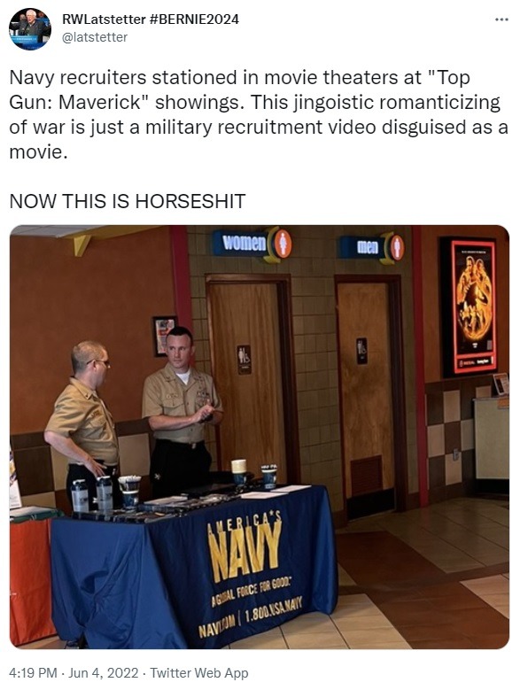 Navy recruiters in movie theaters at Top Gun Maverick showings - meme