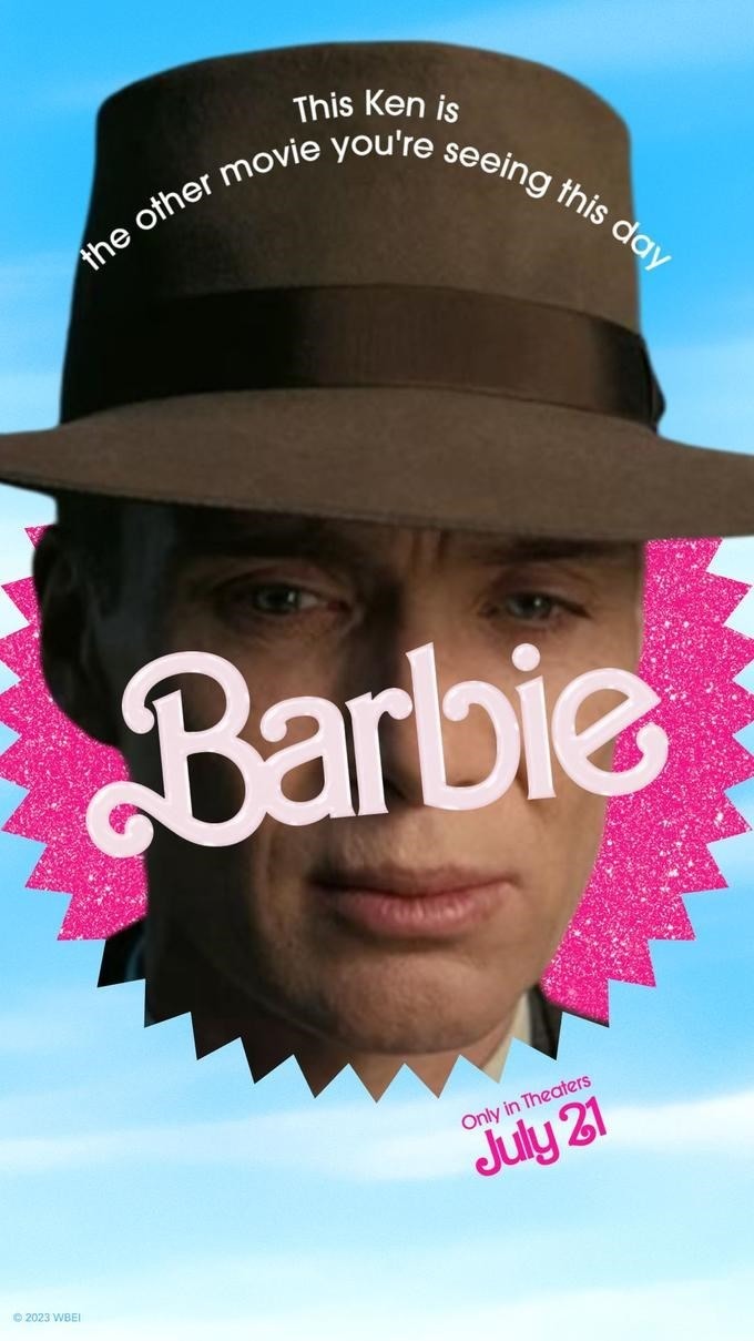 funny meme of oppenheimer in a barbie poster