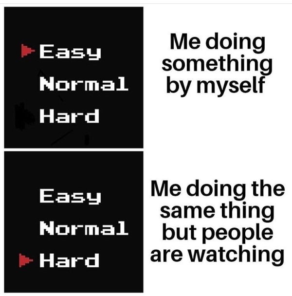 Doing things by yourself vs When you are watched - meme