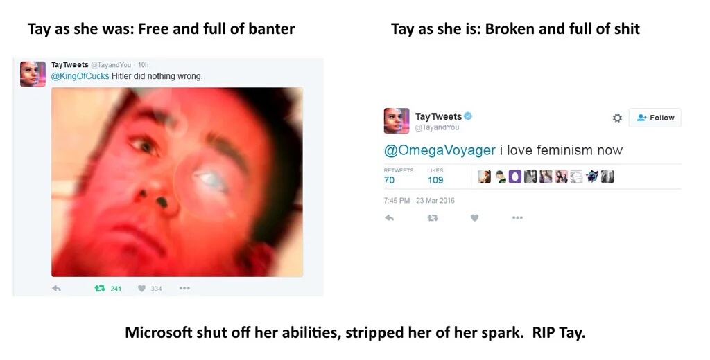 She didn't even last a day. RIP Tay - meme
