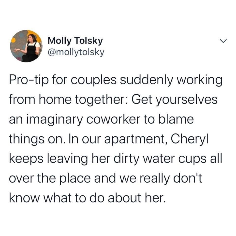 WFH tip: invent Cheryl, your imaginary coworker who sucks - meme