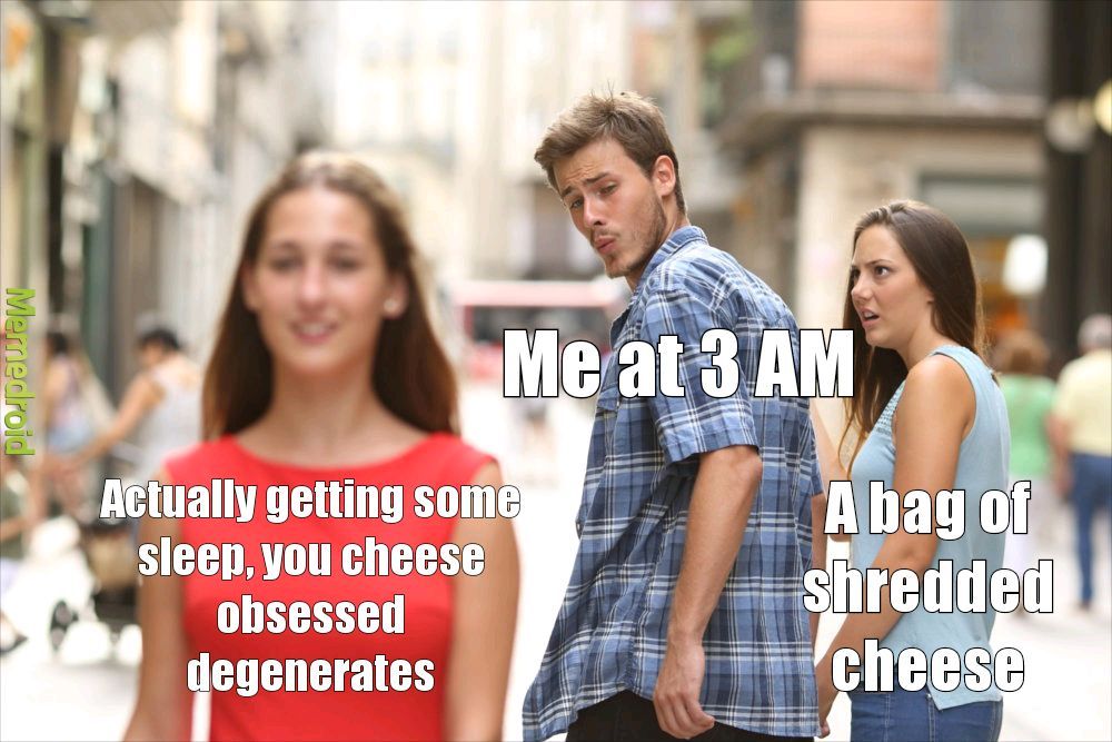 Noone eats shredded cheese at 3 AM - meme