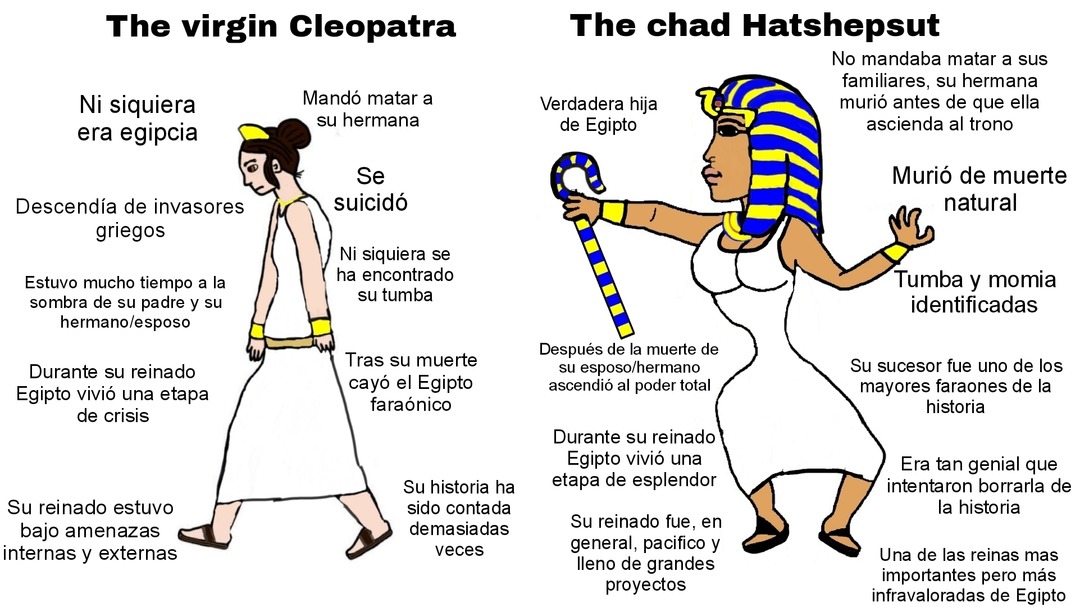 Contexto: Hatshepsut fue una reina de Egipto que gobernó como faraona tras la muerte de su esposo - meme