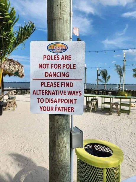 No pole dancing at the beach - meme