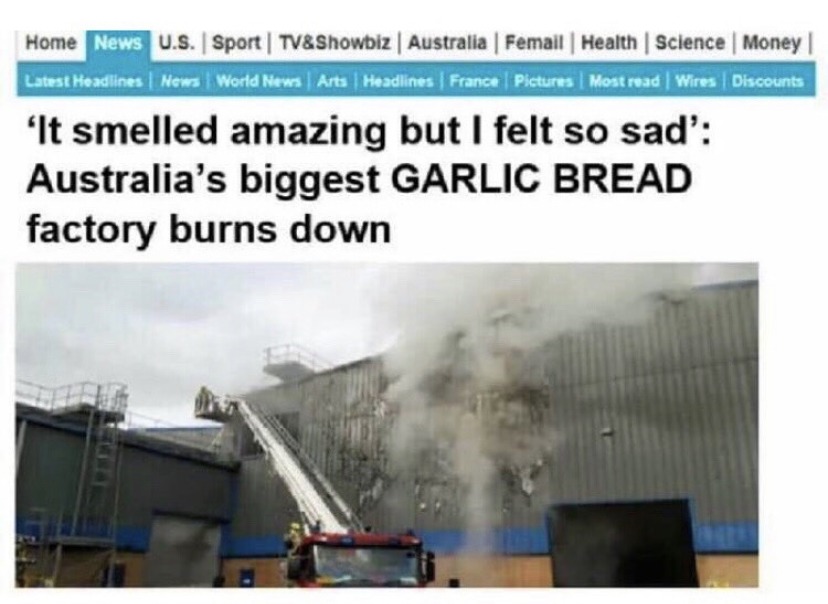 June meme of a garlic bread factory burning