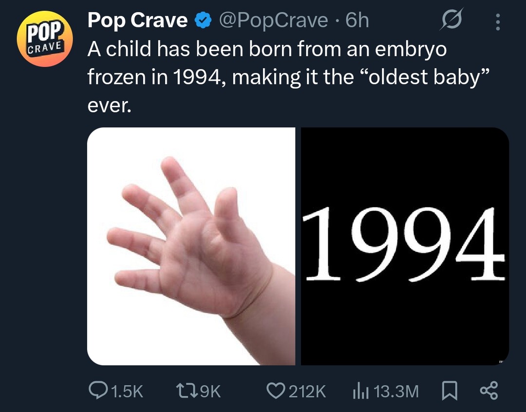 Baby born from 1994 embryo is now the oldest newborn ever - meme