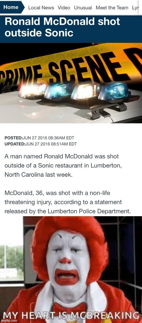 Ronald McDonald shot outside Sonic - meme