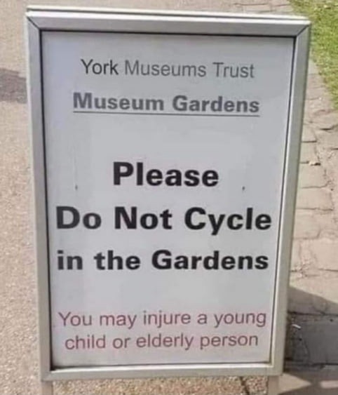 You cannot cycle but you can injure children and elder people - meme