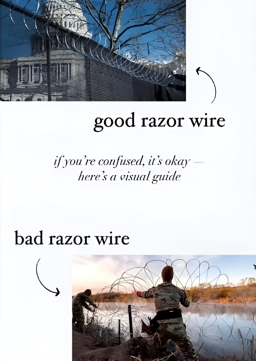 Good vs Bad razor wire - meme