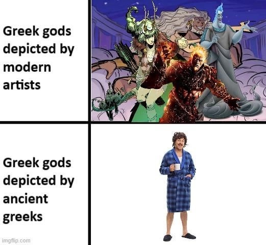 Greek gods then vs now: from statues to fanart thirst traps - meme