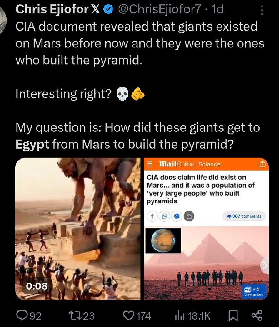 CIA says Martian giants built the pyramids. Bro, what? - meme