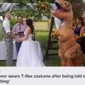 Maid of honor wears T-Rex costumer after being told she could wear anything