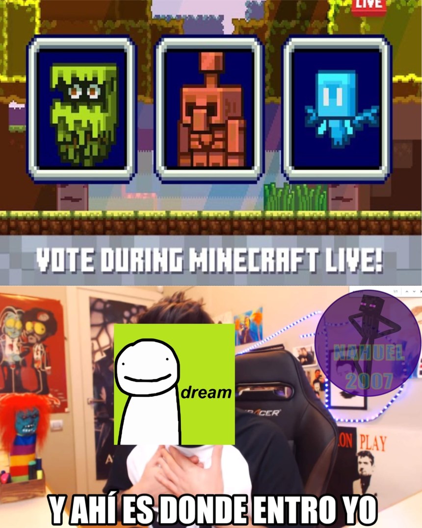 Espero que dream no arruine de nuevo las votaciones como lo hizo en el año pasado que mando a sus seguidores a que votaran por el glow squid :sadtroll: - meme