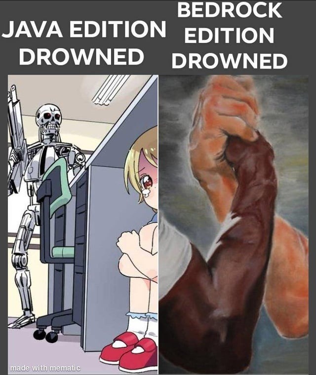 Drowned in Bedrock vs Java be like: two different bosses - meme