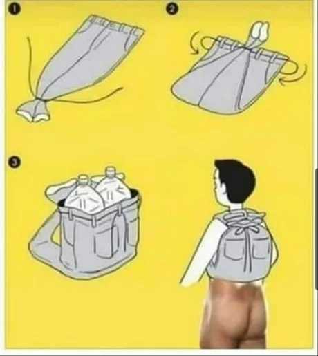 How to make a backpack with your pants - meme