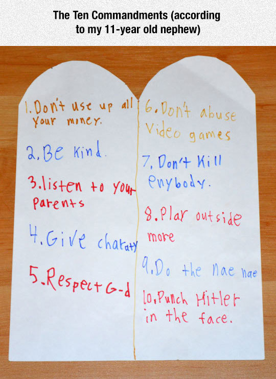 The 10 commandments, 1st grade edition - meme