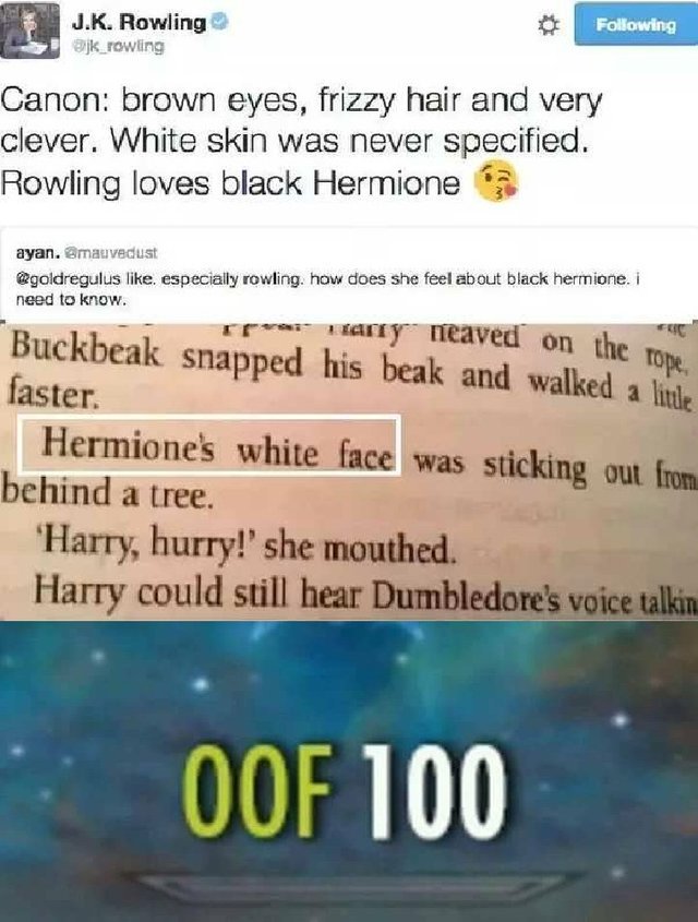 Hermione is clearly white - meme