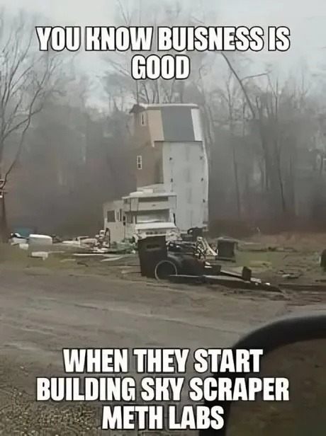 When your coworkers are building skyscrapers and you’re just here for the meth labs - meme