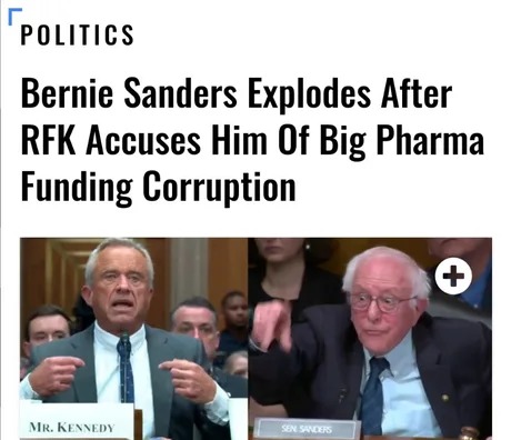 RFK jr accuses Bernie Sanders of Big pharma funding corruption - meme