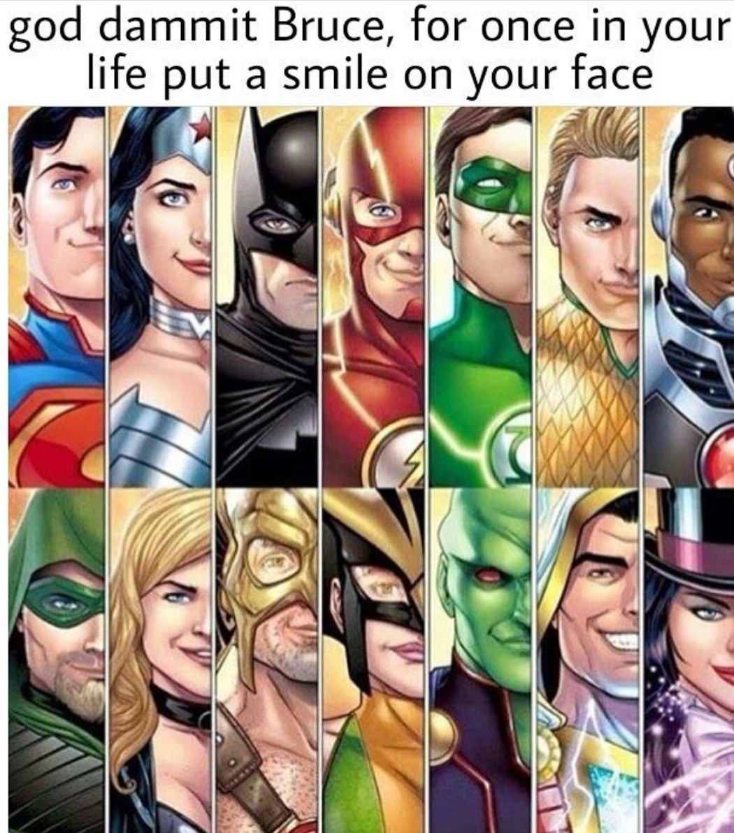 Literally the only one not smiling - meme