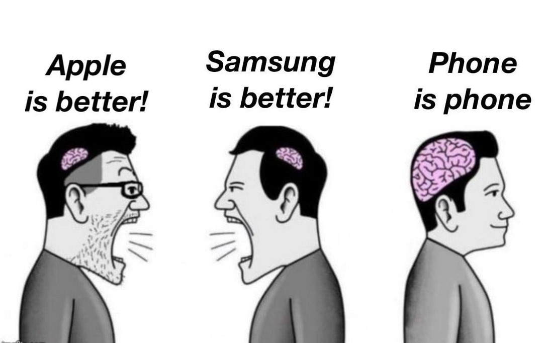 Apple vs Samsung fans fighting over which rectangle is better - meme