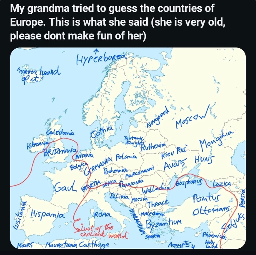 Grandma’s Europe map guesses are priceless - meme