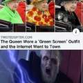 The Queen wore a green screen outfit and the Internet went to town