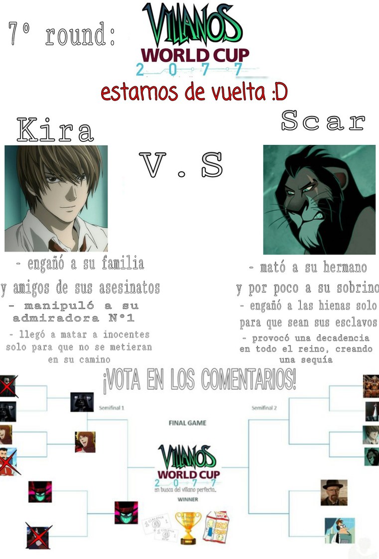 Damas y Caballeros: el torneo de villanos regresó, Kira vs Scar ¡Vota por tu favorito! - meme