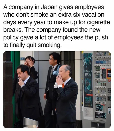 Extra vacation for non-smokers - meme