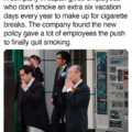 Extra vacation for non-smokers
