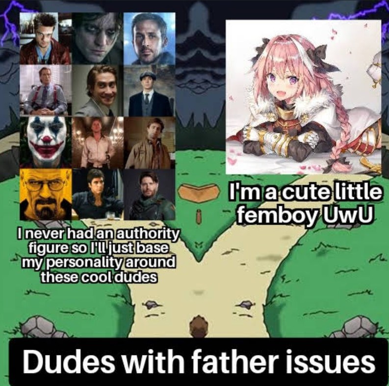 Title has father issues, which route should it take? - meme
