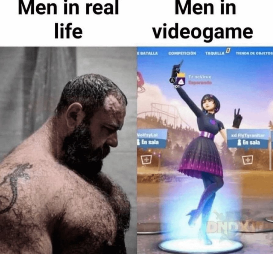 HOmbres en la vida vs en videojuegos - meme