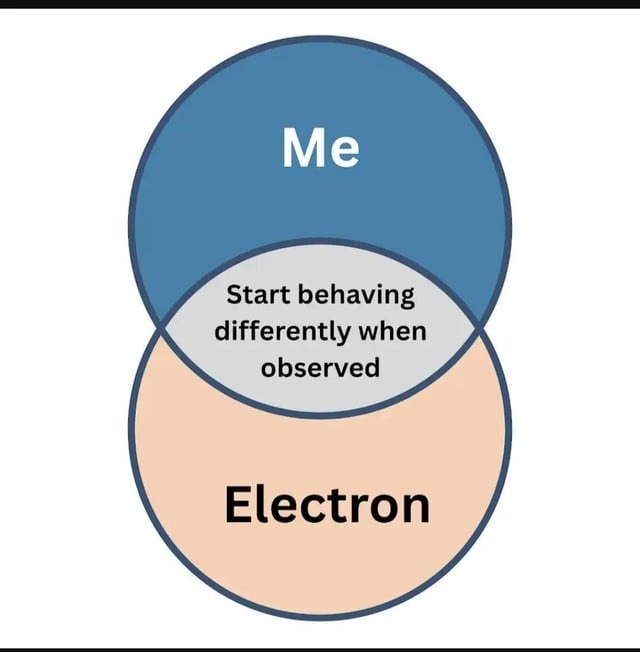 me acting brand new the second someone’s watching, like an electron with trust issues - meme