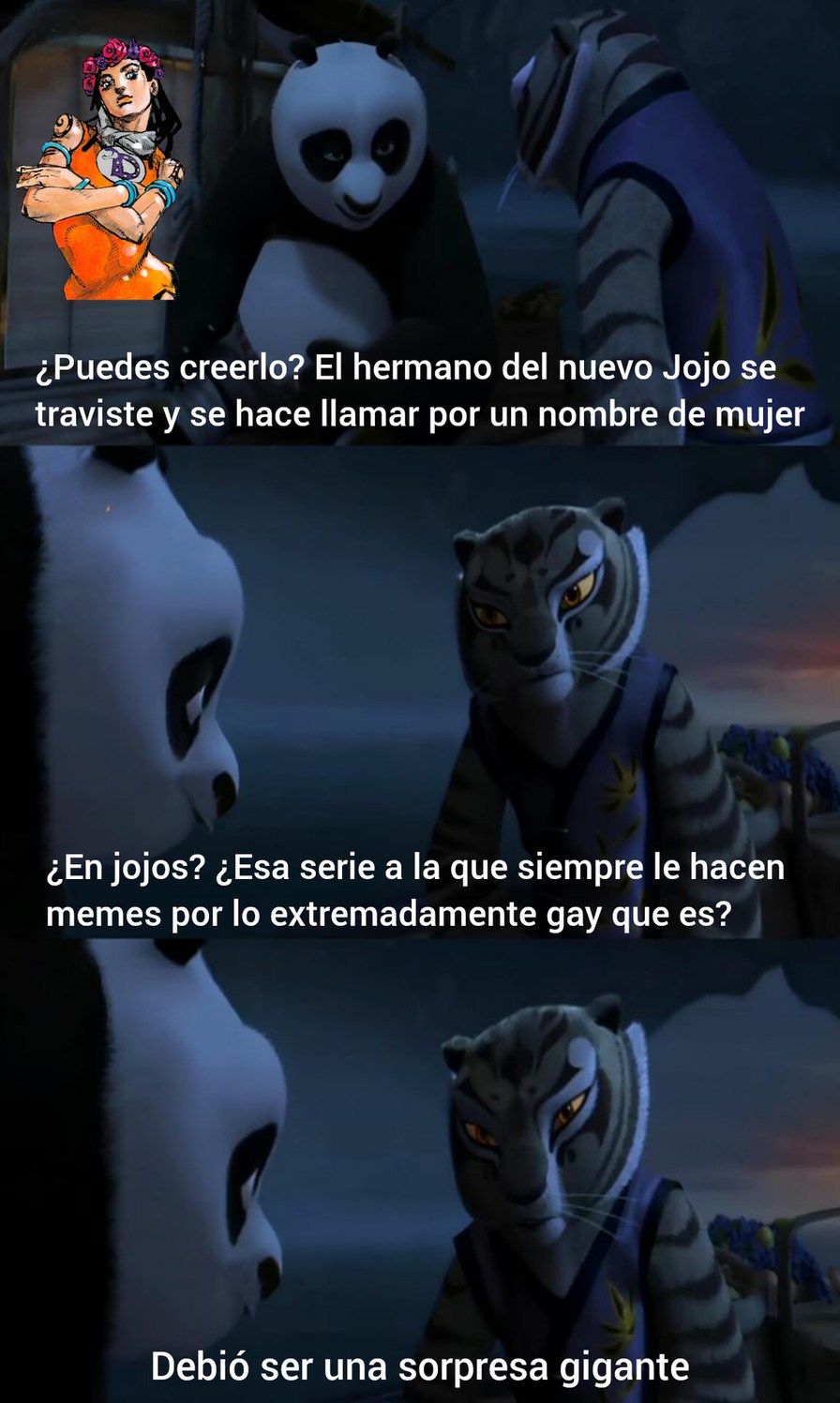 Cómo hay gente a la que le sorprende que haya cosas gays en joto's bizarre adventures - meme