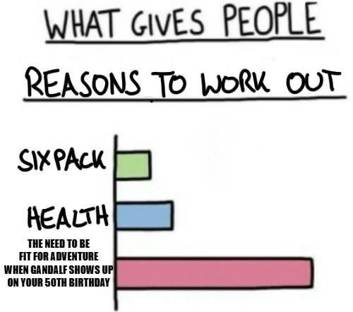 Main reason to hit the gym: just in case Gandalf pulls up - meme