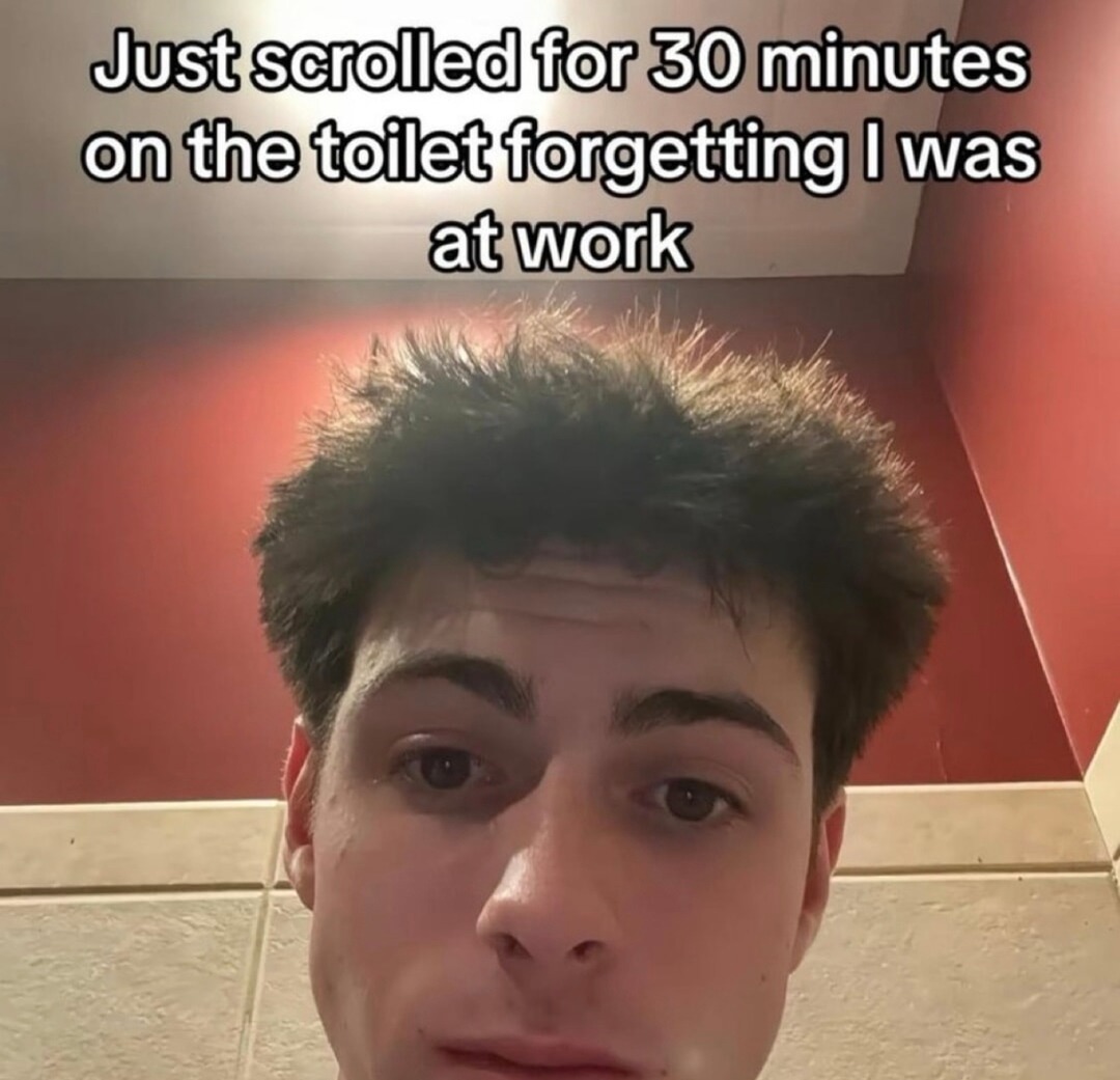 Scrolled 30 min on the toilet and forgot I have a job - meme