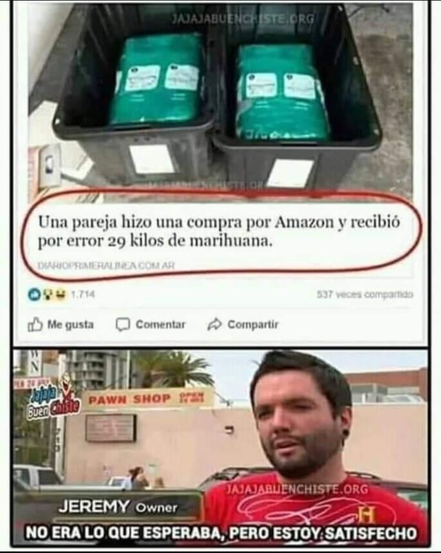 Una pareja hizo una compra por Amazon y recibió 29 kilos de marihuana - meme