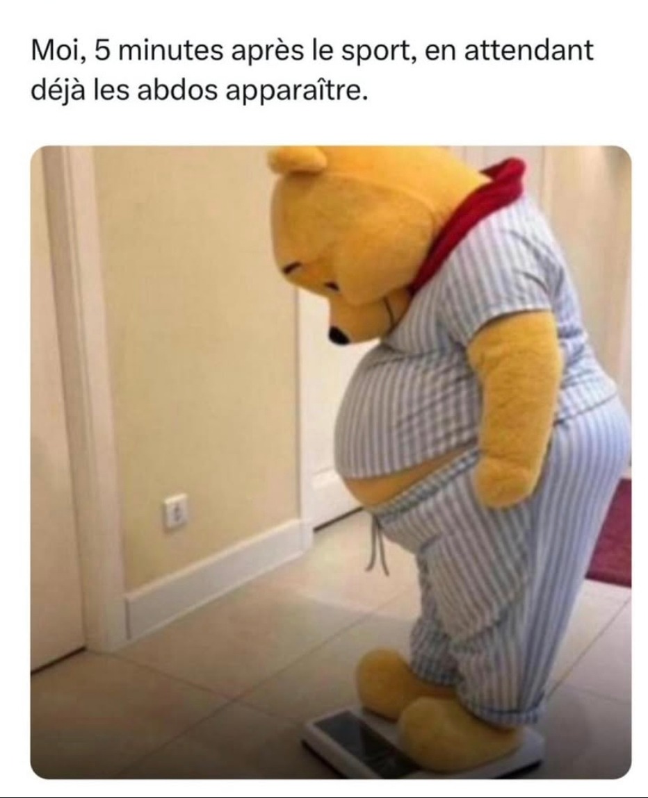 Moi 5 minutes après le sport à attendre mes abdos - meme