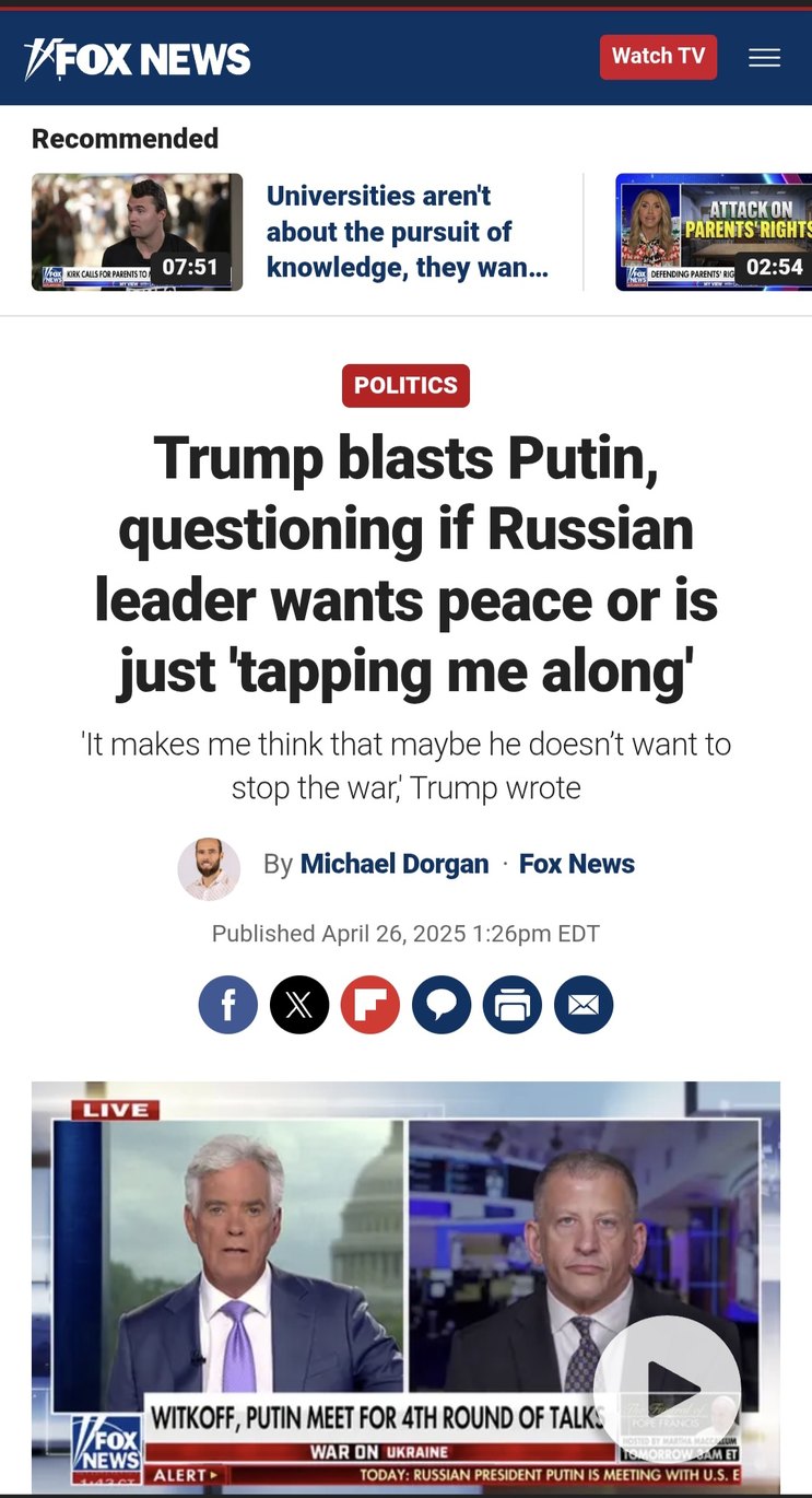 https://www.foxnews.com/politics/trump-blasts-putin-questioning-russian-leader-wants-peace-just-tapping-me-along - meme
